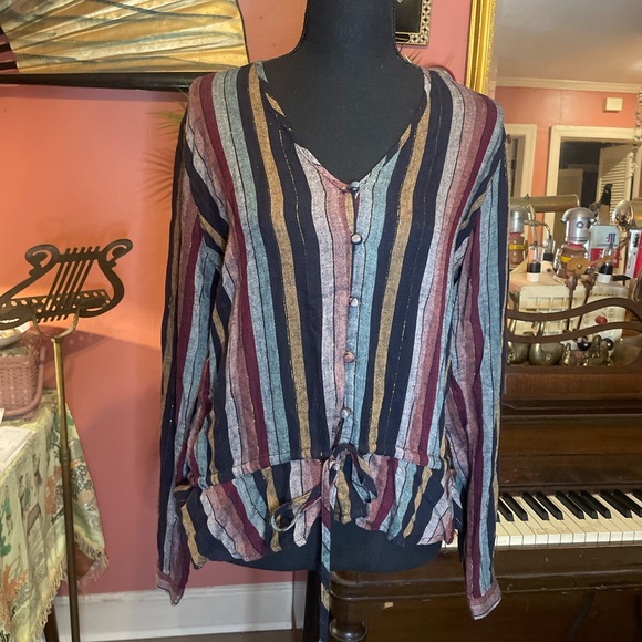 Rails Beaux Stripe Tie-waist Button-down Blouse In Varadero Stripe S Small - Picture 2 of 7